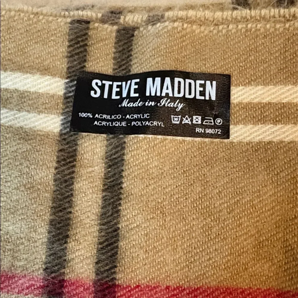 Steve Madden Tan and Red Plaid Scarf